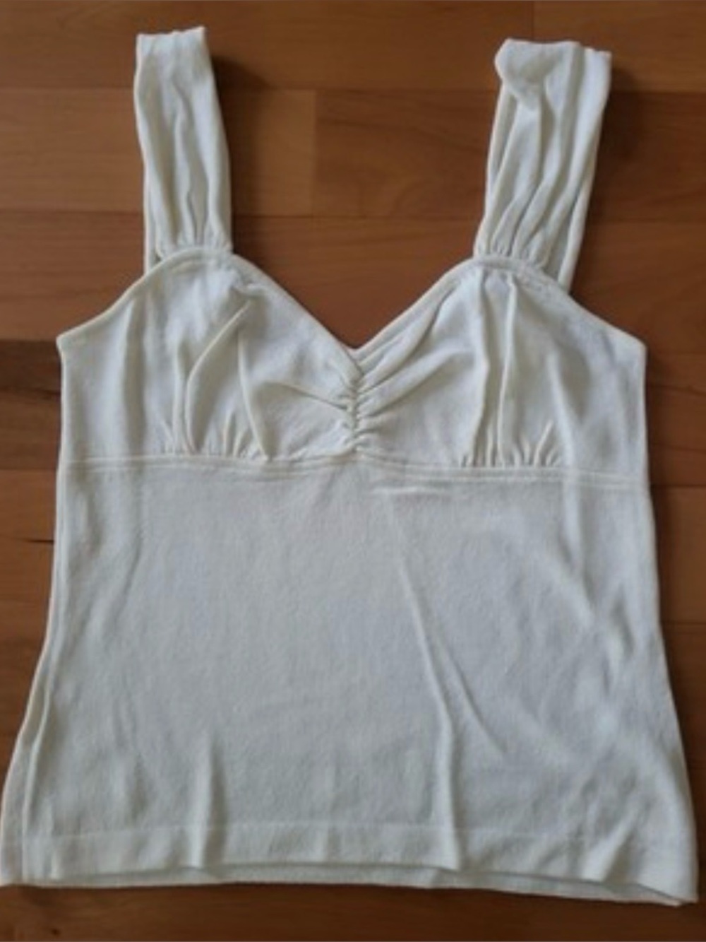 Elegant Ivory St John Sport Knit Raunched Breast Tank Side Zipper Medium
